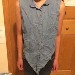 Sleeveless Denim-Look Top